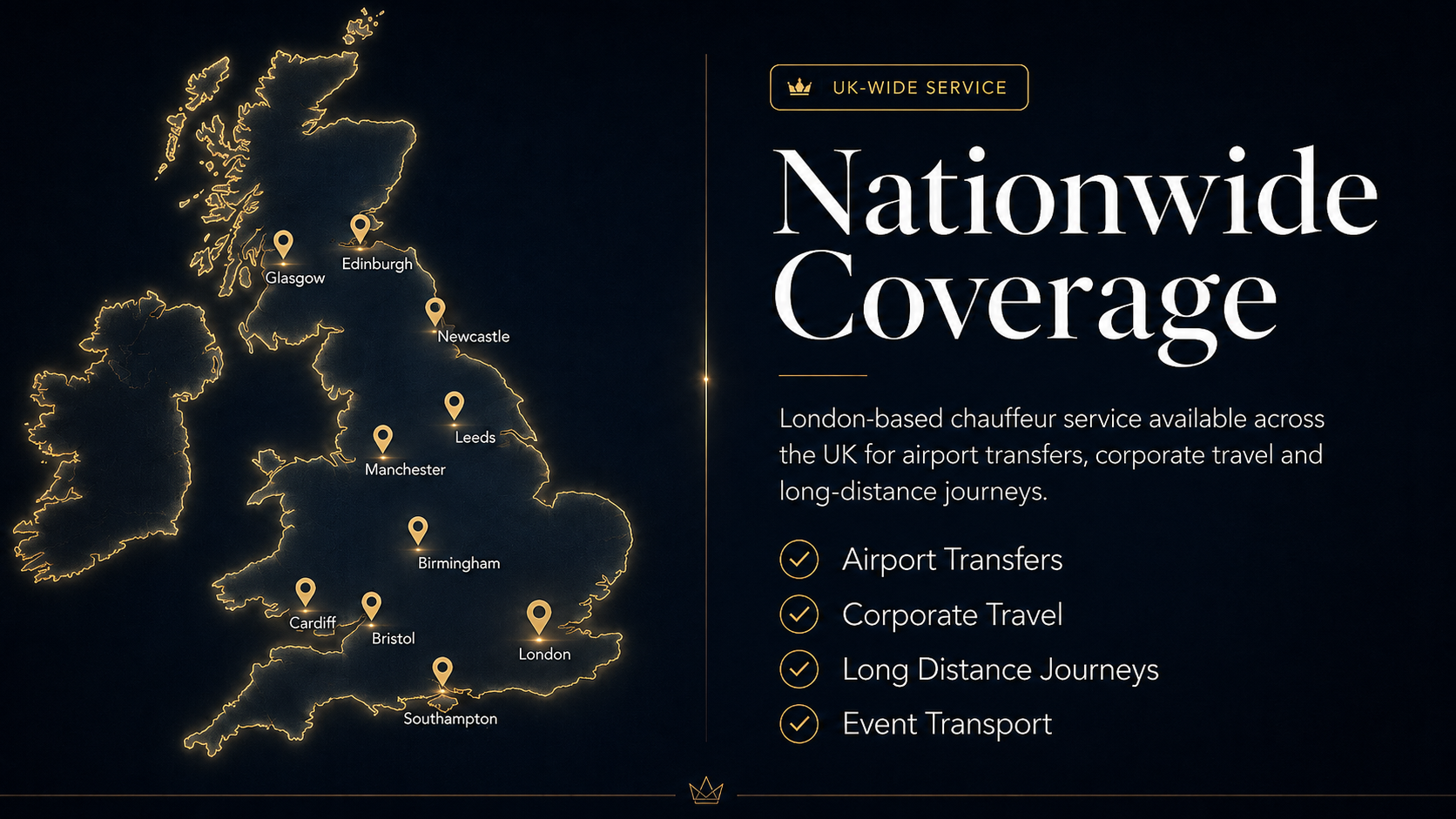 Nationwide UK chauffeur service coverage map